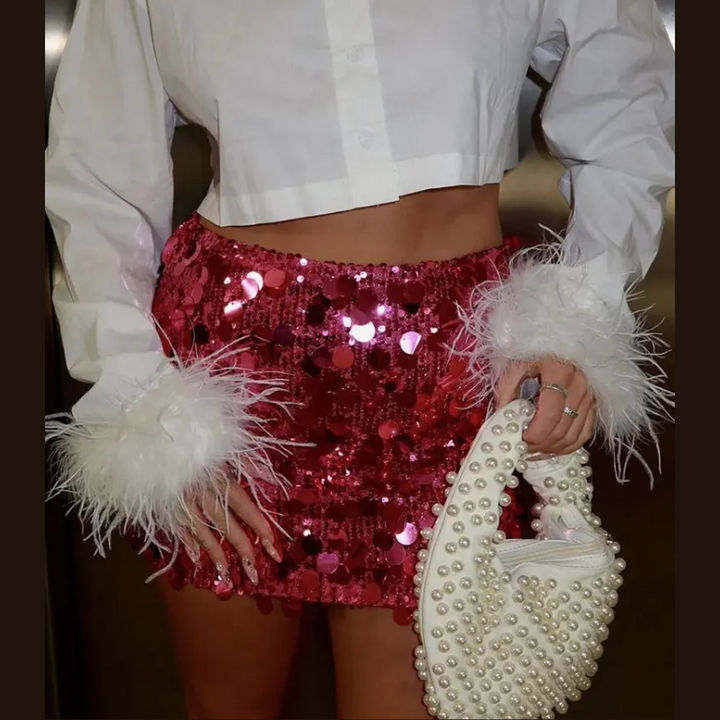 Festive Women's Mini Skirt with Sequins and Fitted Silhouette