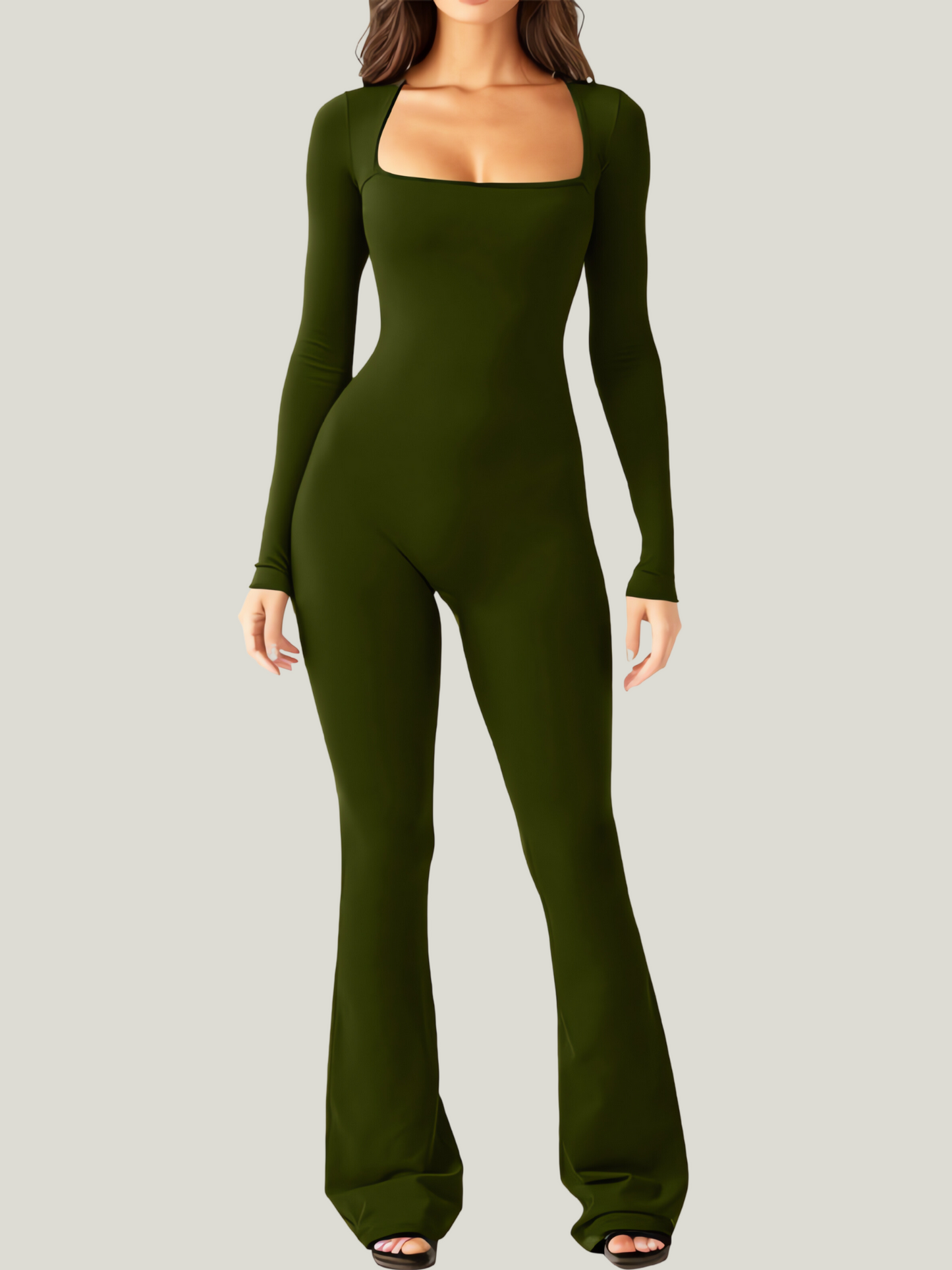 Dames Jumpsuit Met Lange Mouwen En Vierkante Hals