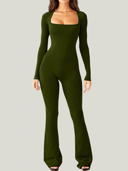 Dames Jumpsuit Met Lange Mouwen En Vierkante Hals