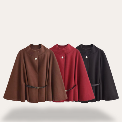 Elegante Dames Cape Jas met Ceintuur en Knoopsluiting