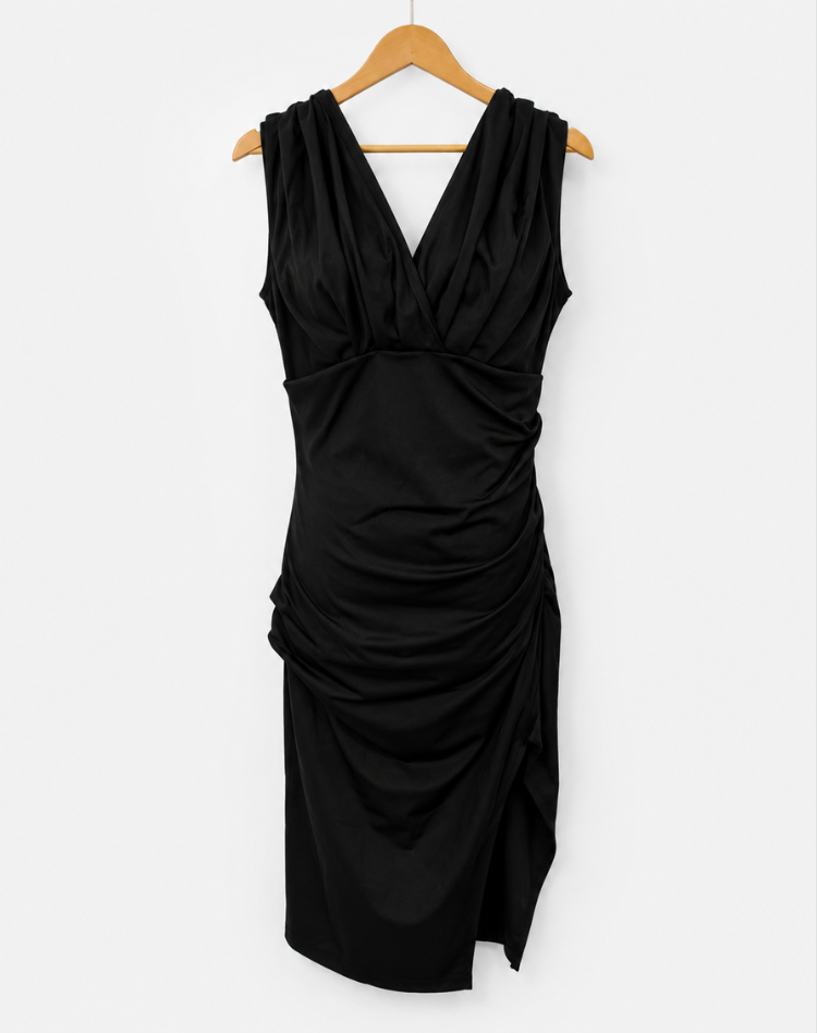 Stylish Women's Cocktail Midi Dress With V Neck And Slit