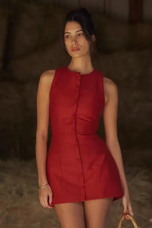 Letnia dopasowana mini sukienka damska z zapięciem na guziki