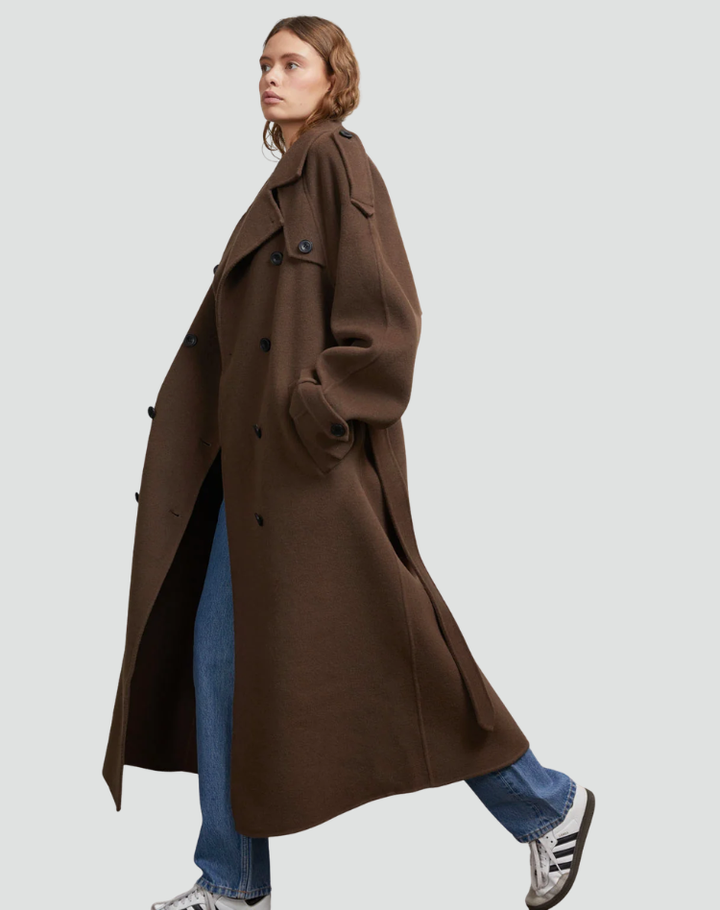 Oversized Long Women's Coat with Double Buttons