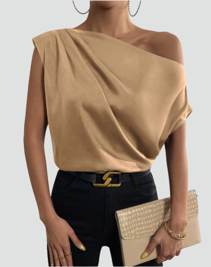 Beige Luxury Women's One Shoulder Blouse