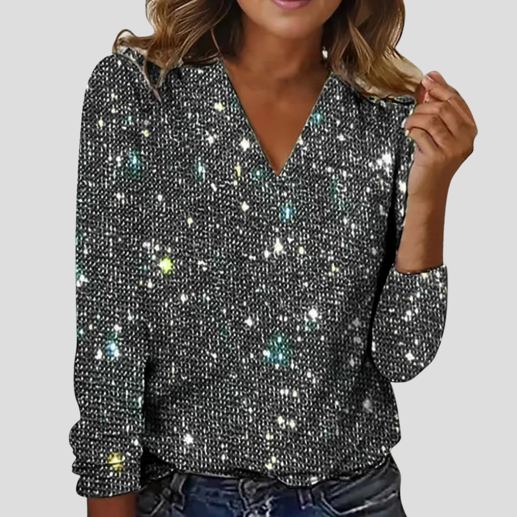 Glanzende Dames Blouse met V-Hals en Lange Mouwen