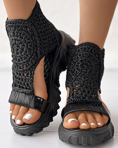 Athena | Boho Plateau Sandalen met Gehaakt Bovenwerk