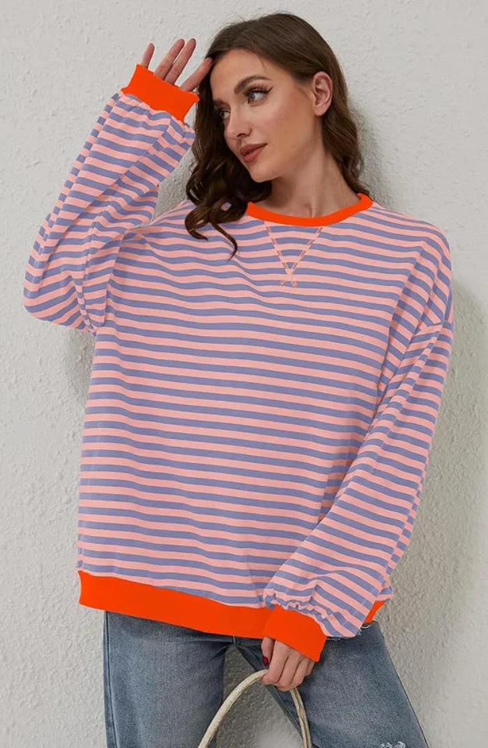Oversized Winterse Dames Trui met Gestreept Patroon