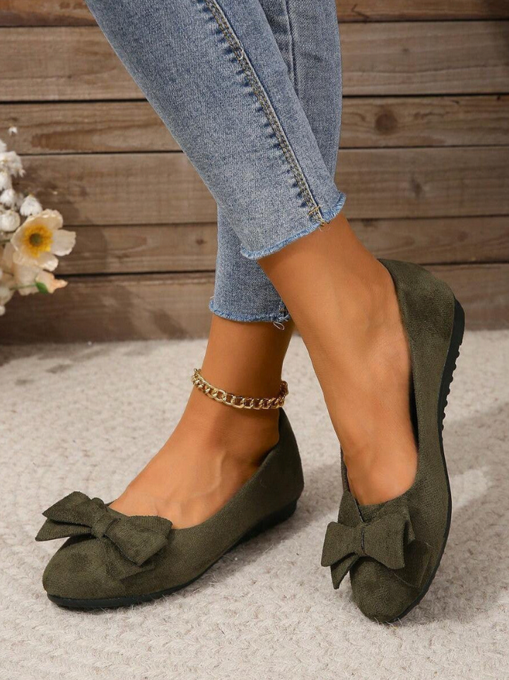 Zachte Suede-Look Dames Ballerina's met Strik en Ronde Neus