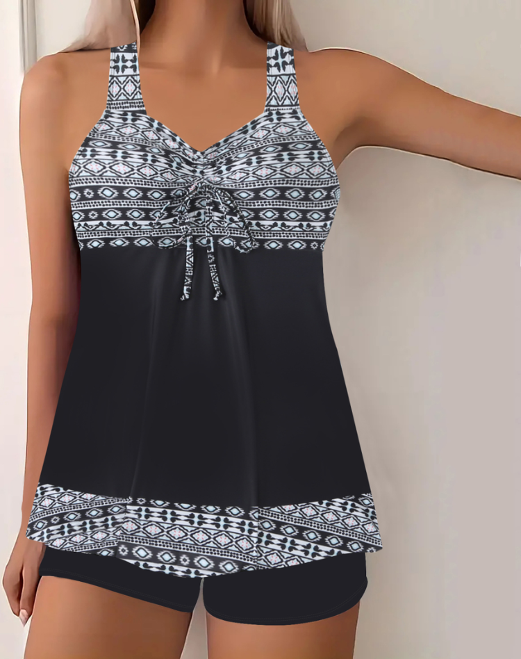 Women's Summer Tankini Set With Print And Wide Straps