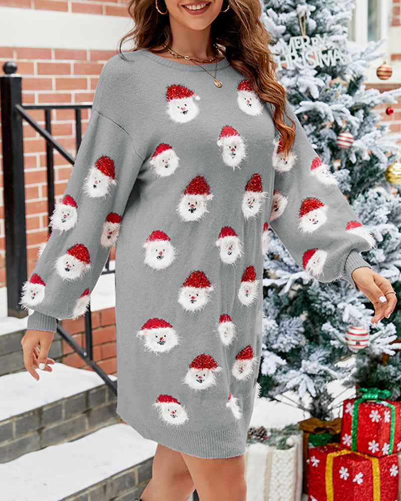 Oversized Warme Dames Kerst Sweaterjurk met Fluffy Santa Motief