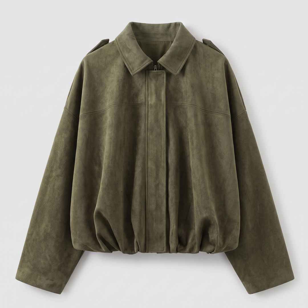 Cropped Suède Dames Bomberjack met Epauletten en Ritssluiting