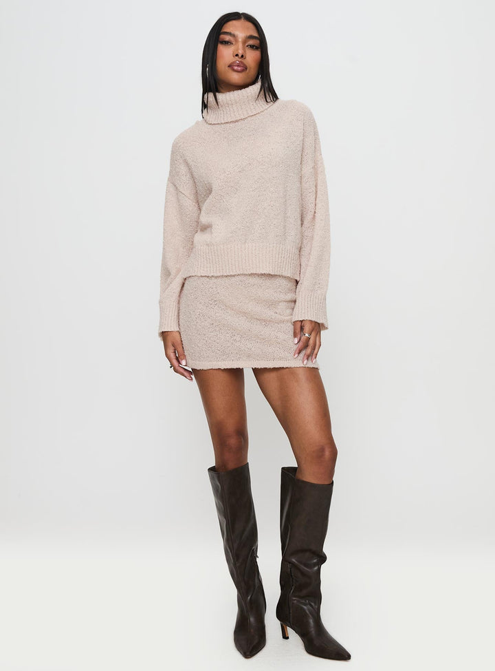 Soft Women's Knitted Sweater Set with Turtleneck and Mini Skirt