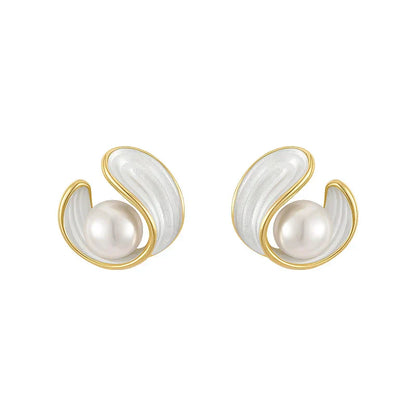 Luxe Oorbellen in Goud Met Witte Opaal en Parel