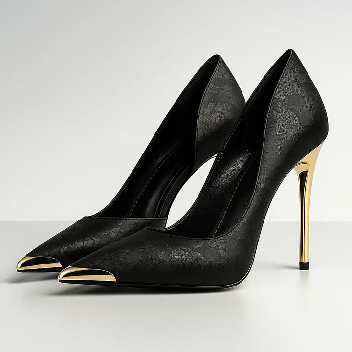 Sierlijke Satijnen Dames Pumps met Spitse Metalen Neus en Stiletto Hak