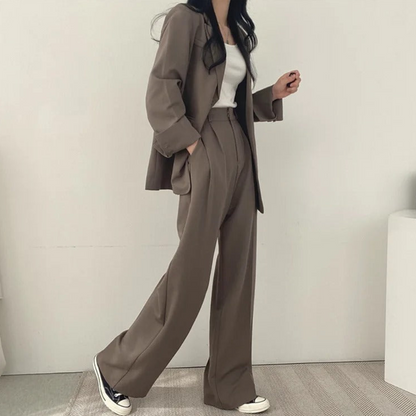 Gestructureerde en chique dames set met comfortabele blazer en broek