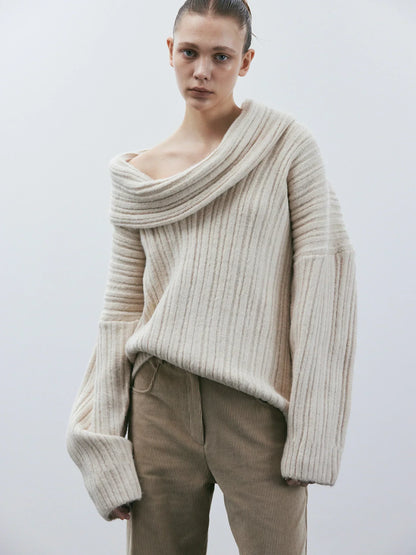 Oversized Zachte Dames Wollen Trui met Off Shoulder