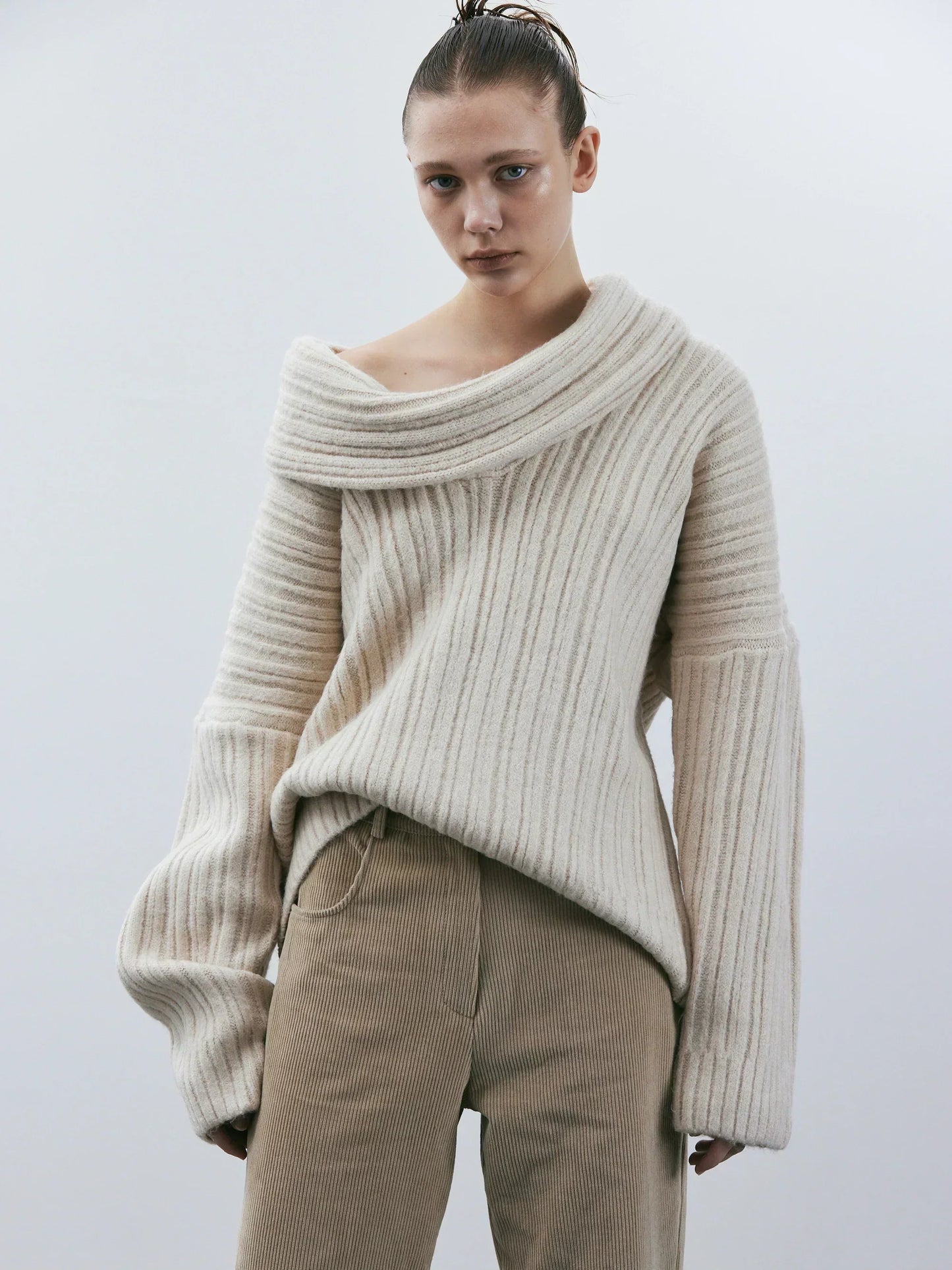 Oversized Zachte Dames Wollen Trui met Off Shoulder