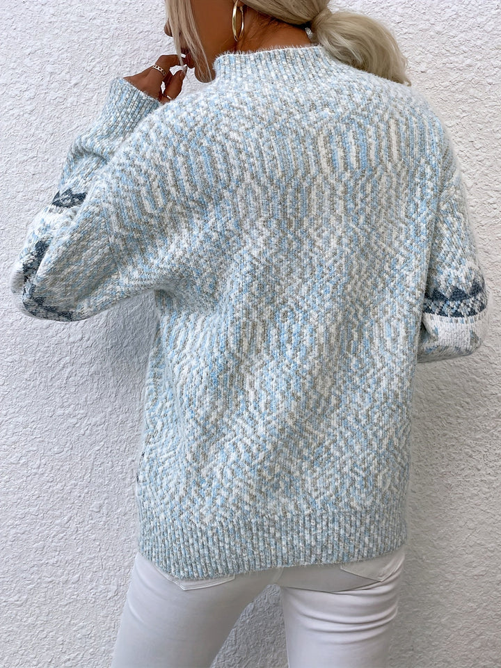 Oversized Gebreide Dames Kersttrui met Sneeuwvlokmotief en Col