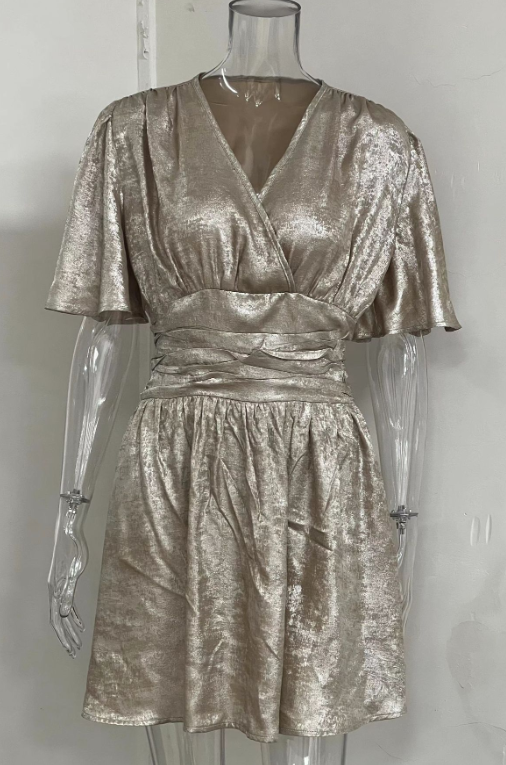 Daphne | Goudkleurige Elegante Mini Jurk