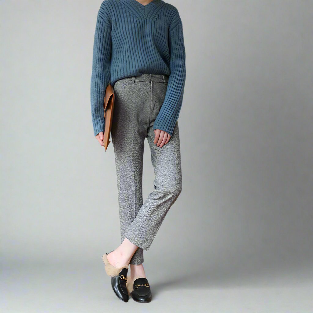 Elegant Wool-Blend Women's Pants with Straight Legs and High Waist