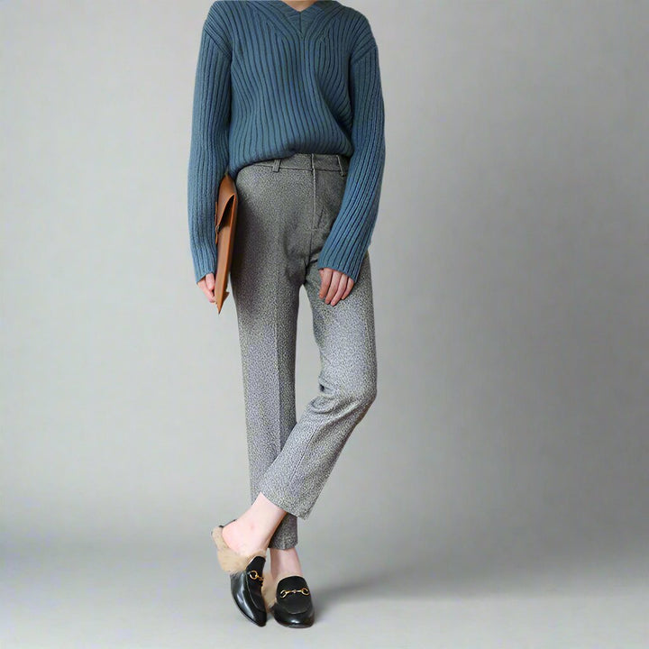 Elegant Wool-Blend Women's Pants with Straight Legs and High Waist