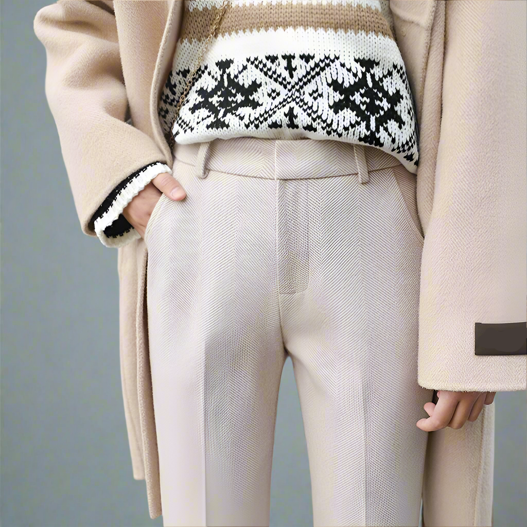 Elegant Wool-Blend Women's Pants with Straight Legs and High Waist
