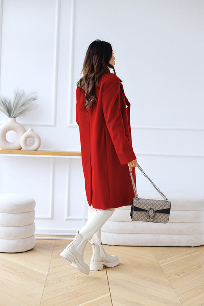 Chique Lange Getailleerde Wollen Dames Jas met Knopen Design