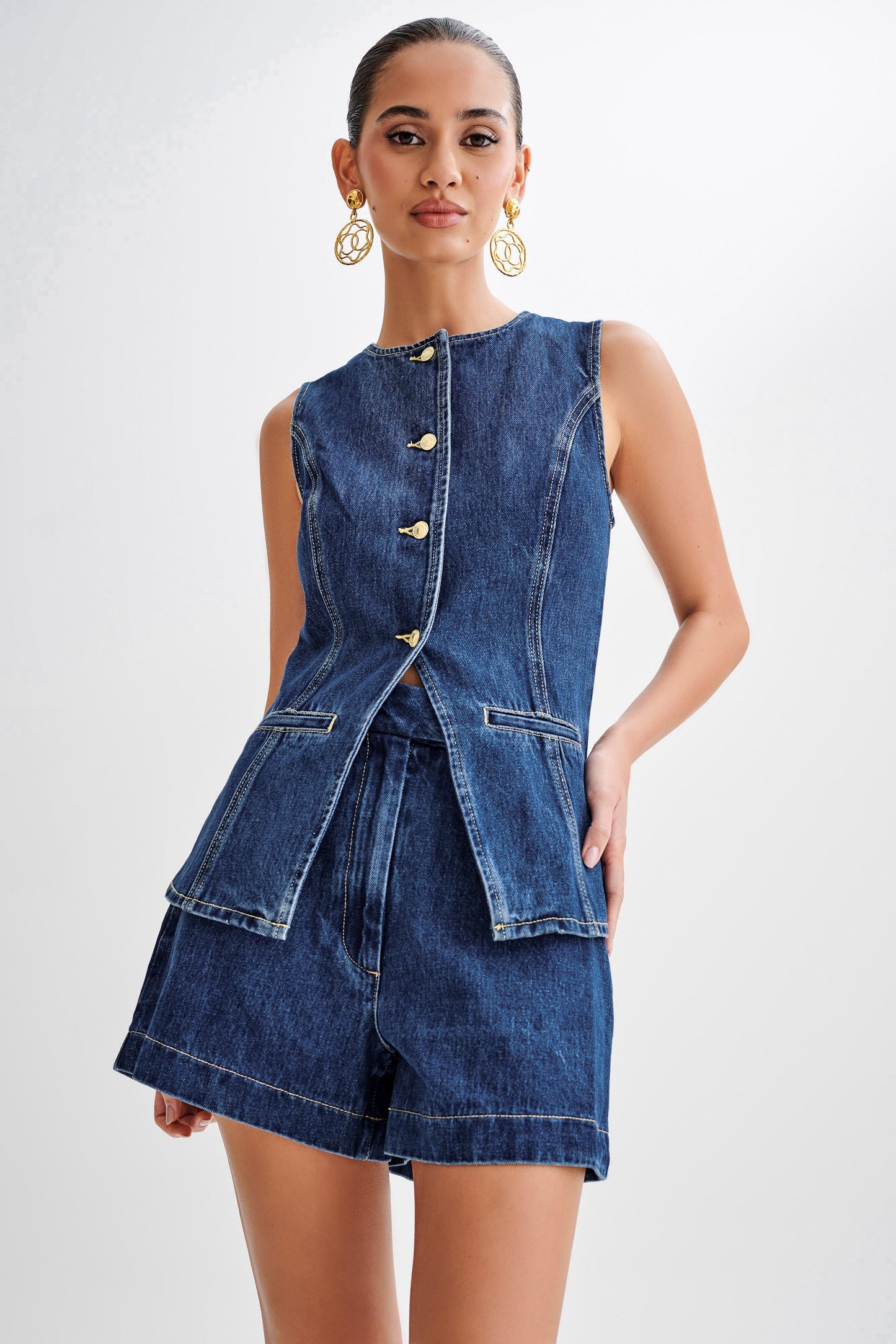 Klara | Denim Gilet Set