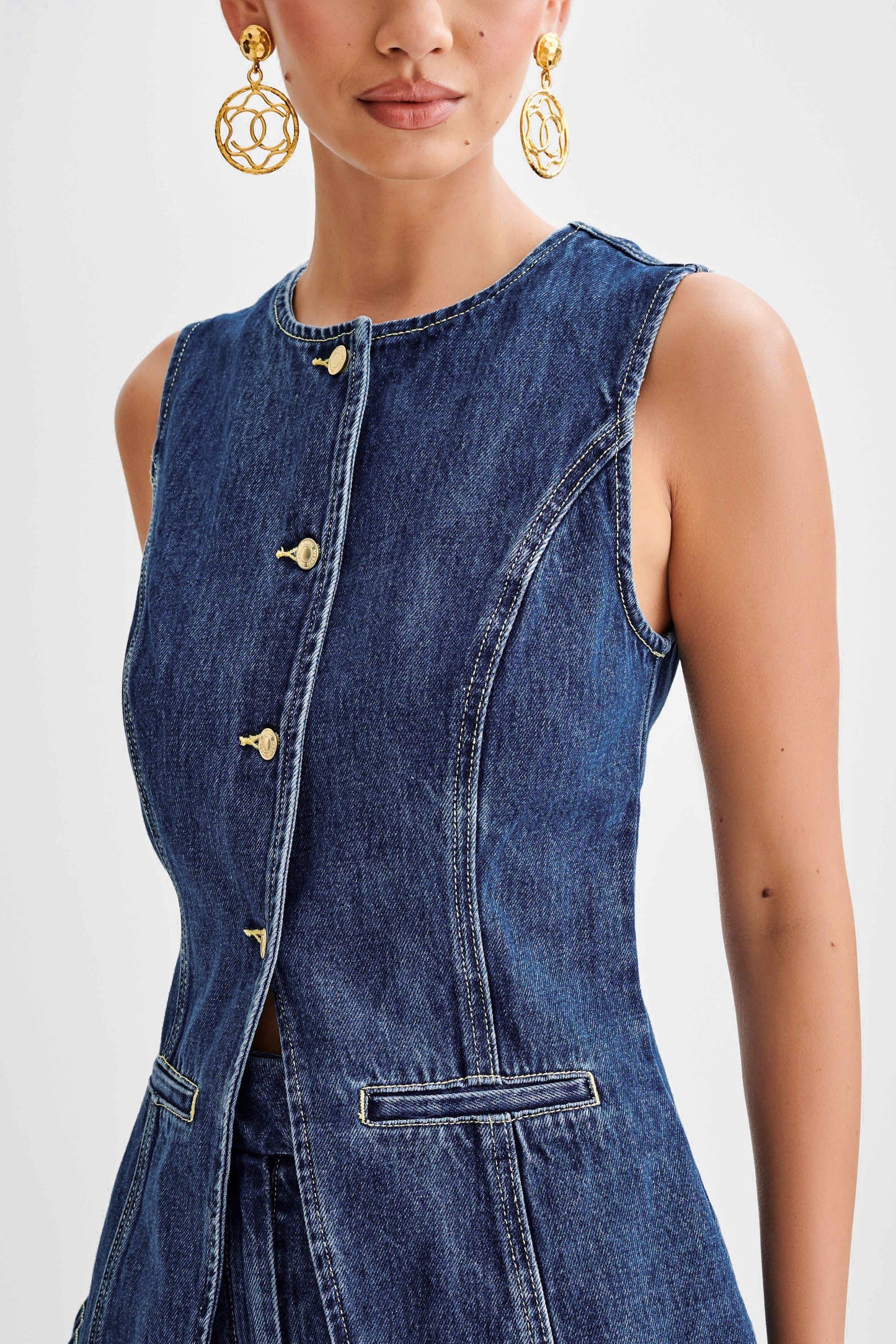 Klara | Denim Gilet Set