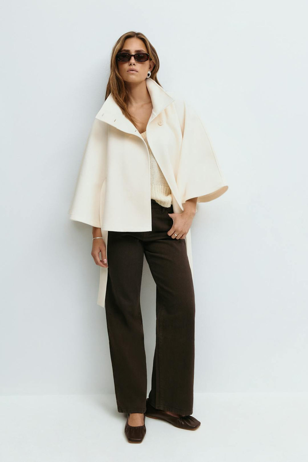 Elegante Chique Dames Mantel Jas met Ceintuur en Hoge Kraag
