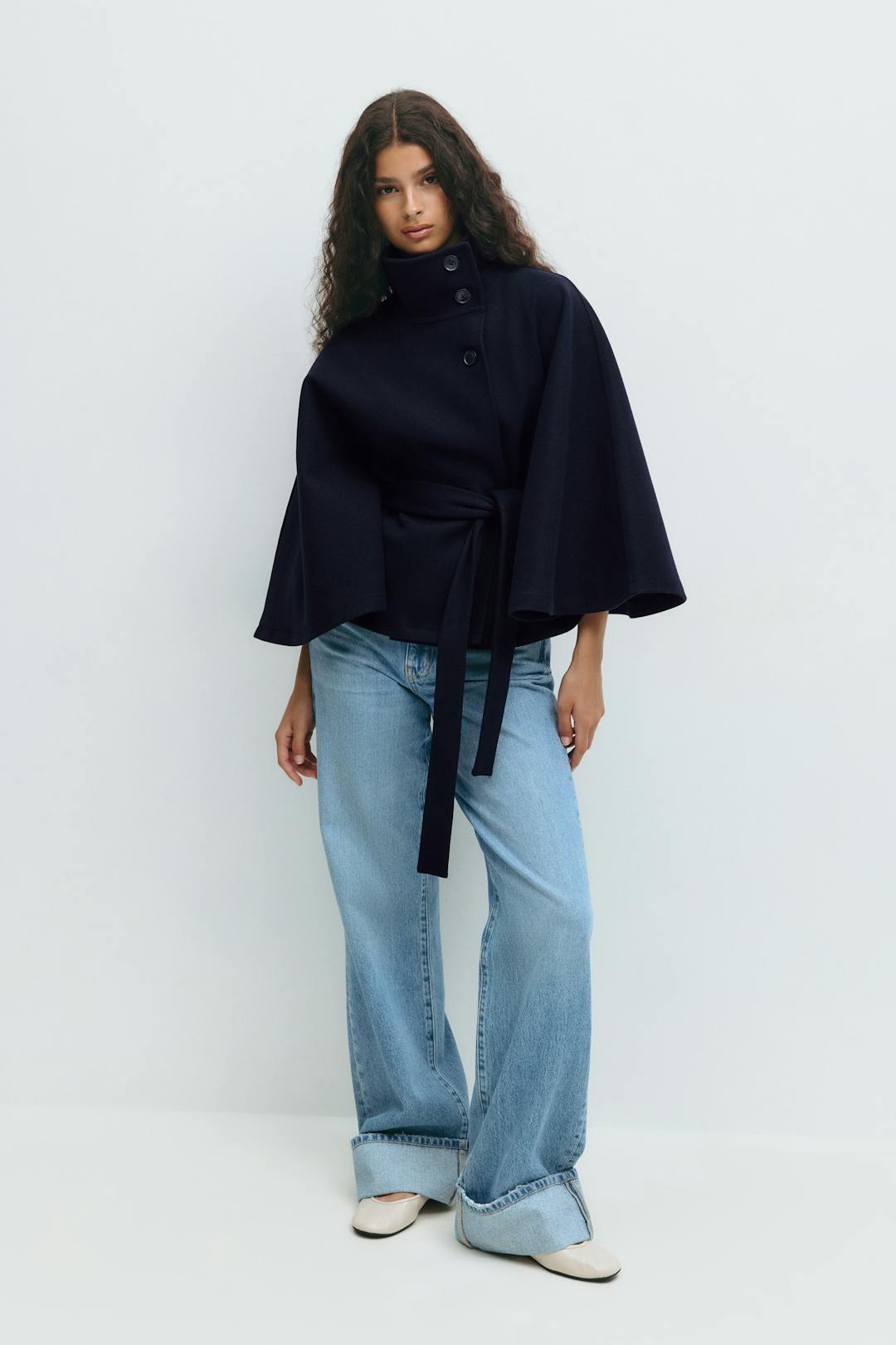 Elegante Chique Dames Mantel Jas met Ceintuur en Hoge Kraag