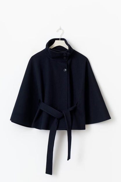 Elegante Chique Dames Mantel Jas met Ceintuur en Hoge Kraag