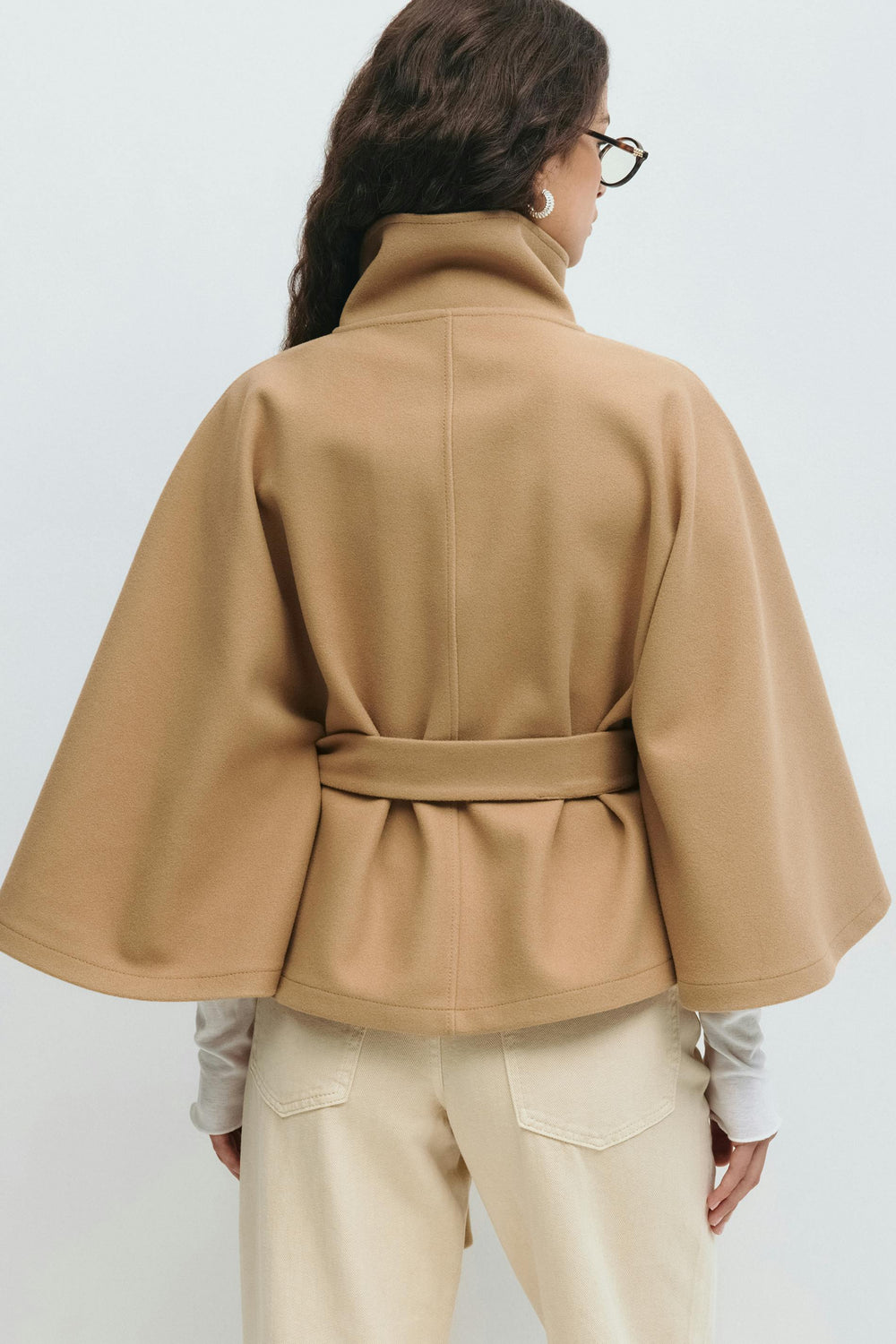 Elegante Chique Dames Mantel Jas met Ceintuur en Hoge Kraag