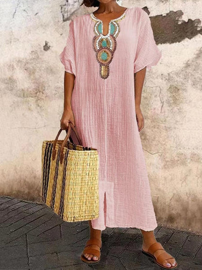 Anet | Boho Kaftan Jurk met Geborduurd Detail