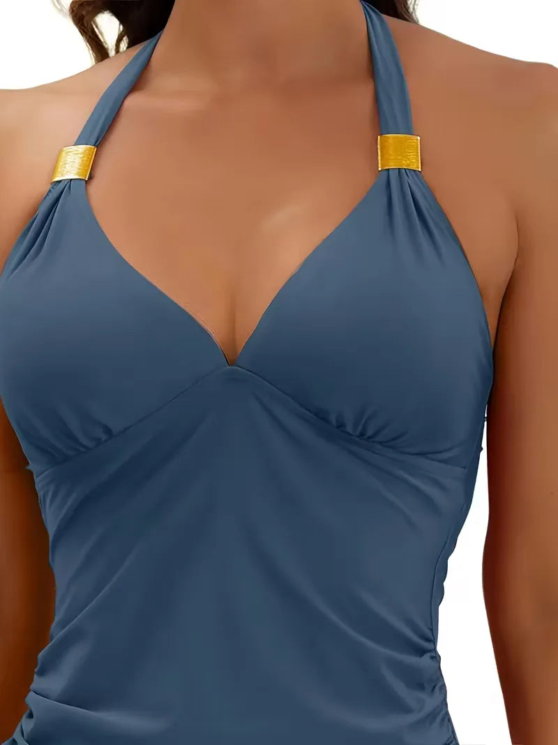 Tankini met V-hals en halter