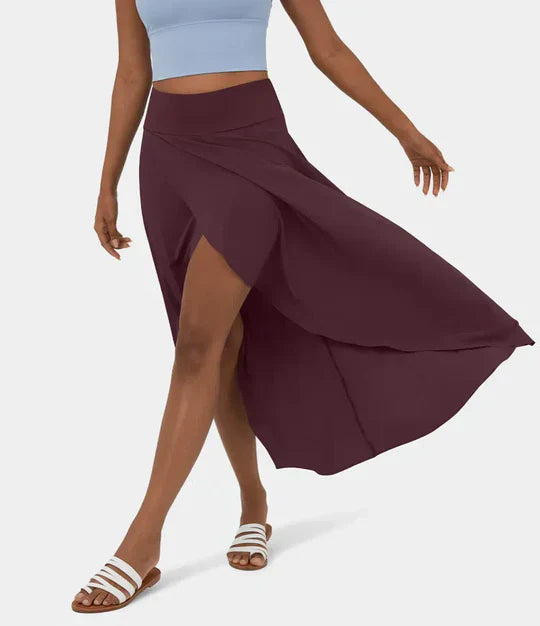 Women's Midi Skirt with High Waist and Chic Asymmetric Slit