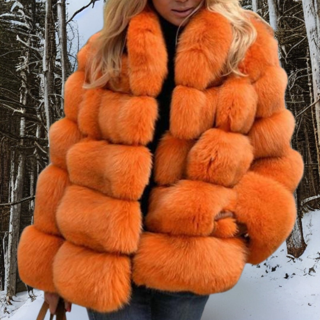 Donzige Dames Faux-Fur Jas met Opstaande Kraag en Cropped Zoom