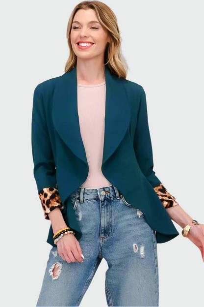 Trendy Elegante Dames Blazer met Panterprint Mouw