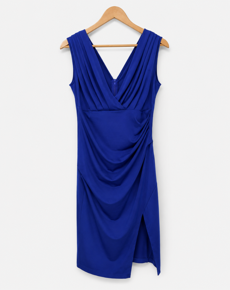 Stylish Women's Cocktail Midi Dress With V Neck And Slit