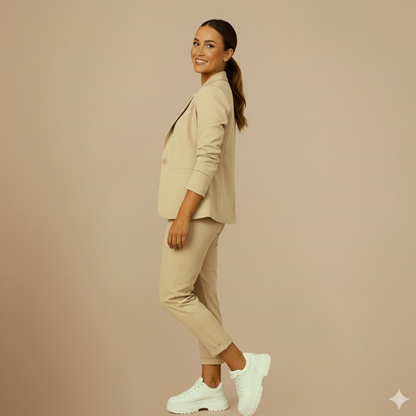 Elegante Blazer Set met Hoge Taille Broek voor Dames