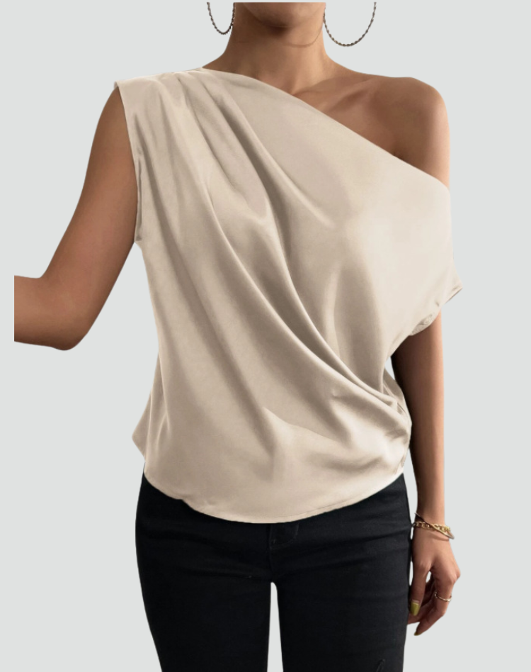 Beige Luxury Women's One Shoulder Blouse