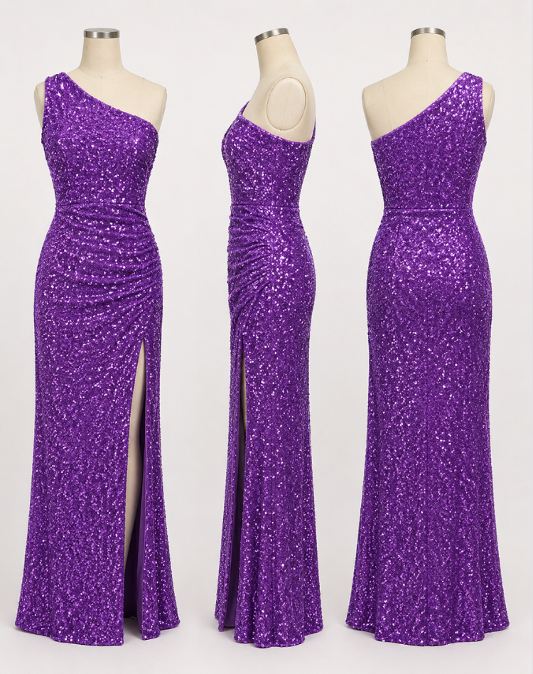 Glitterende Dames Gala Maxi Jurk met One Shoulder En Hoge Split