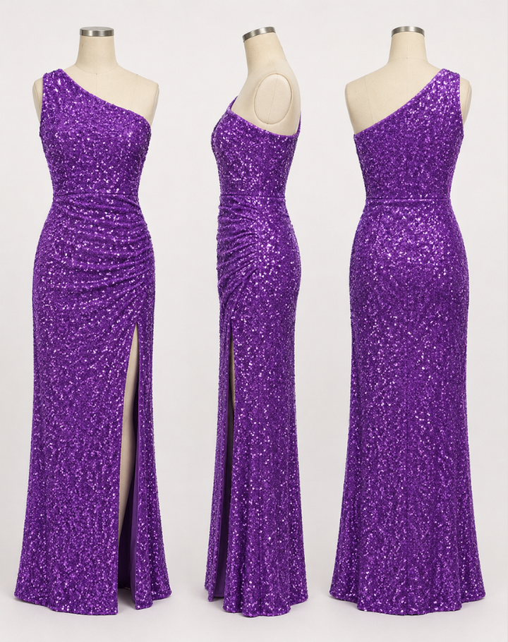 Glitterende Dames Gala Maxi Jurk met One Shoulder En Hoge Split
