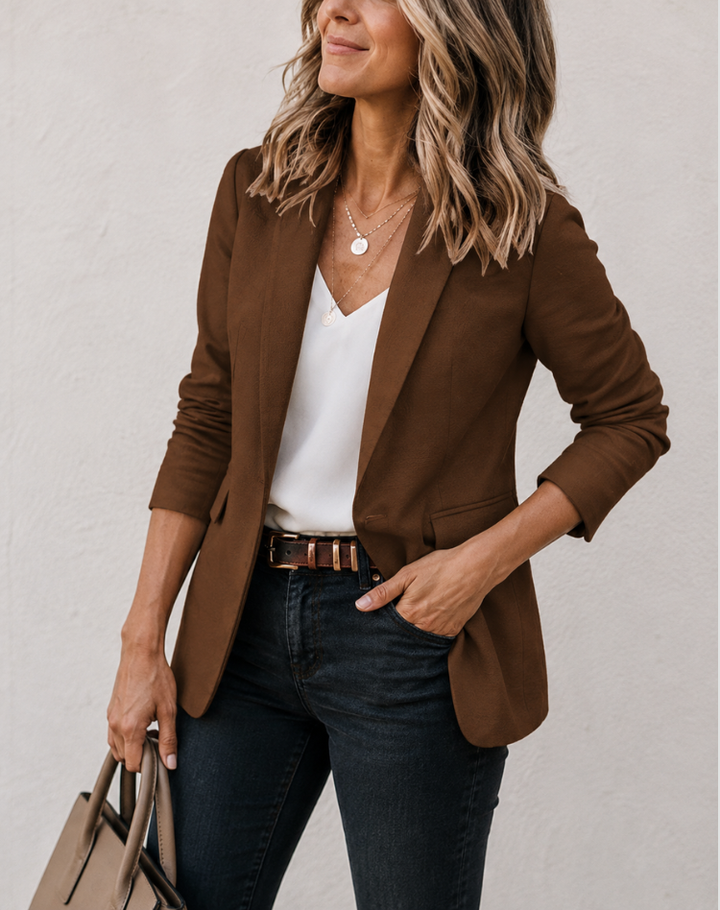 Blazer Cintré avec Col Revers et Poches à Fente pour Femme