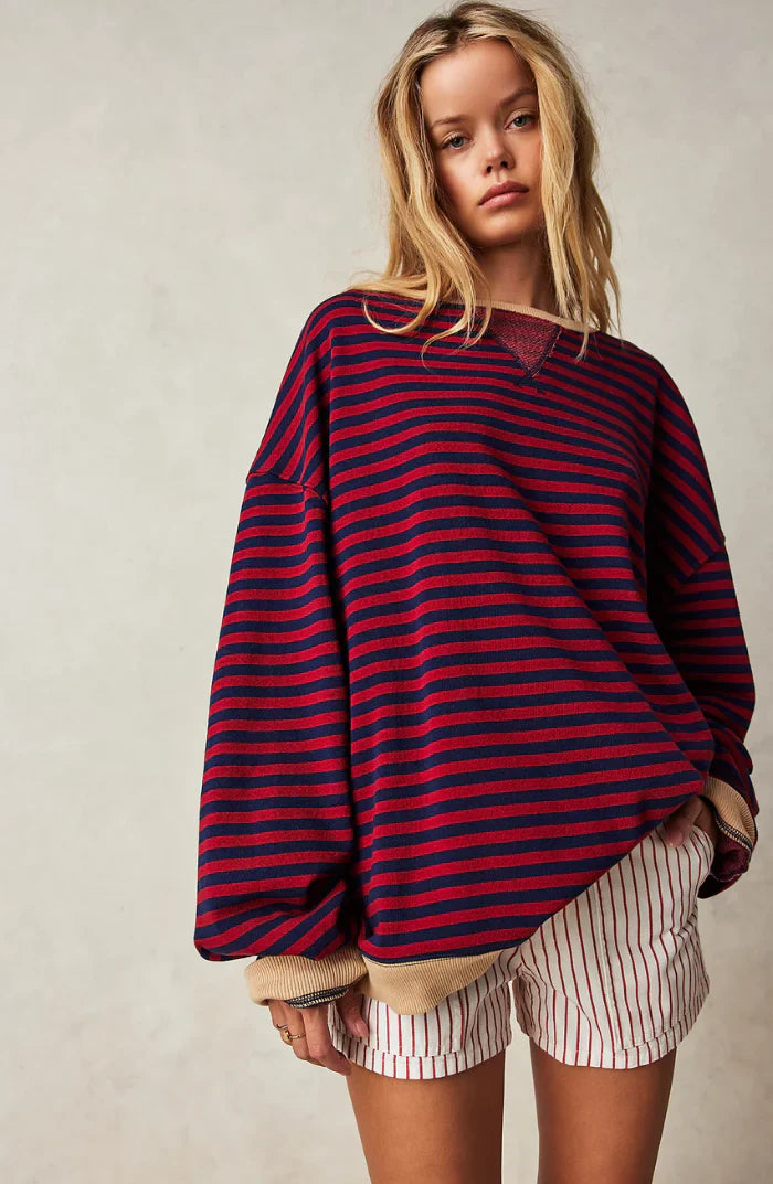 Oversized Winterse Dames Trui met Gestreept Patroon