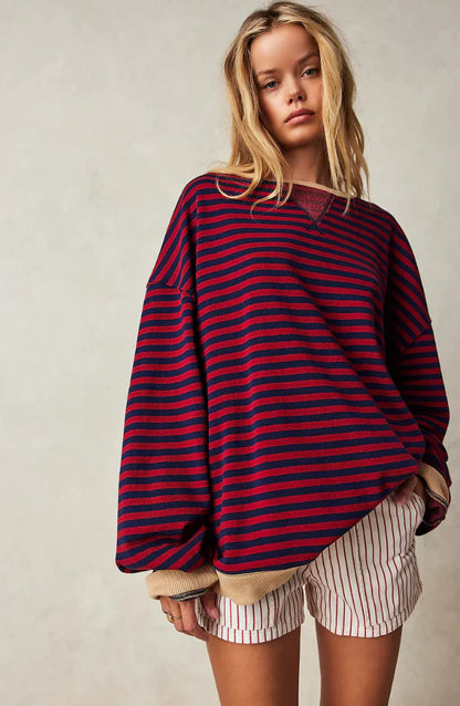 Oversized Winterse Dames Trui met Gestreept Patroon