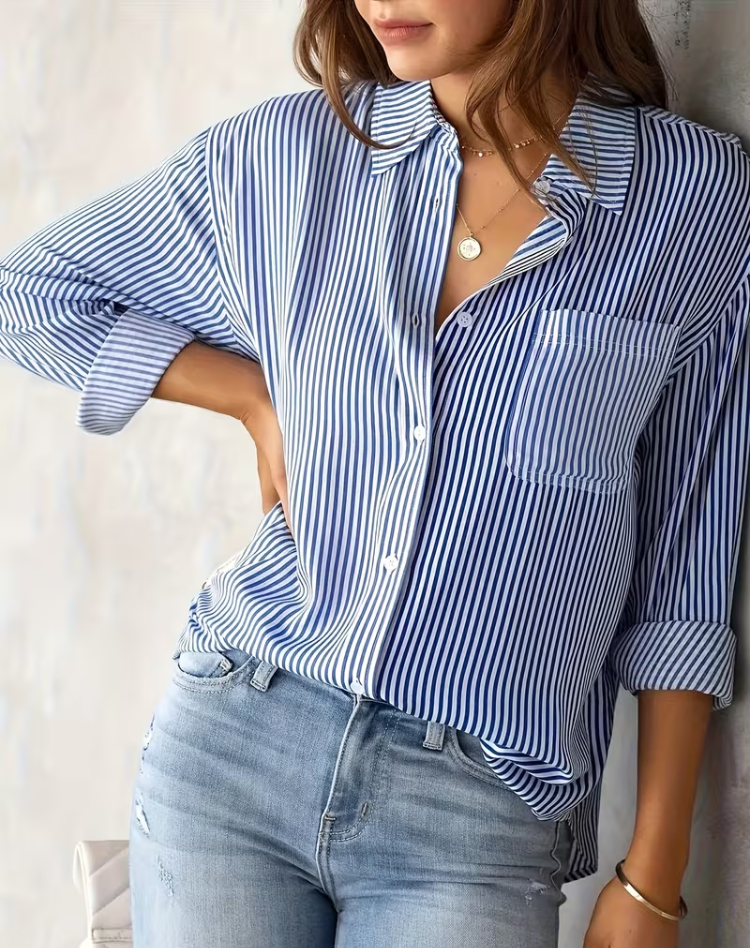 Blouse rayée pour femmes | boutons et manches longues