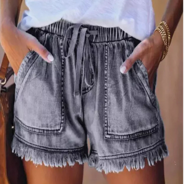 Damskie lekkie krótkie spodenki z kieszeniami i elastycznym pasem