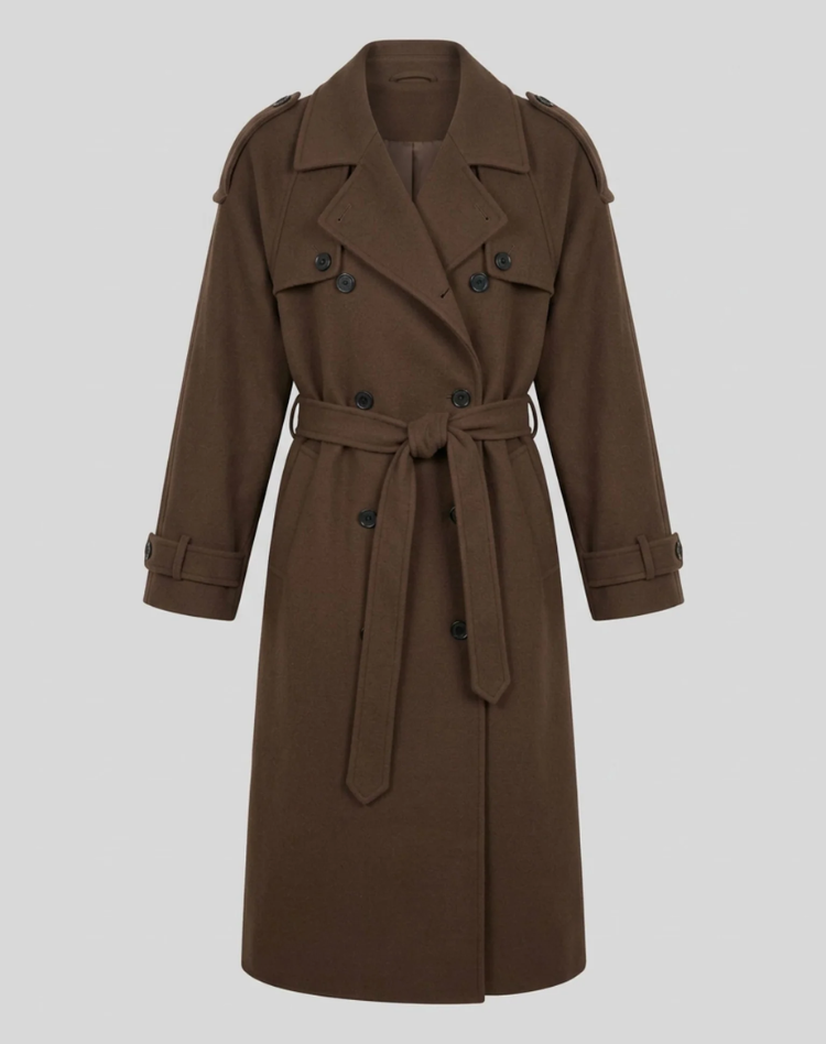 Oversized Long Women's Coat with Double Buttons