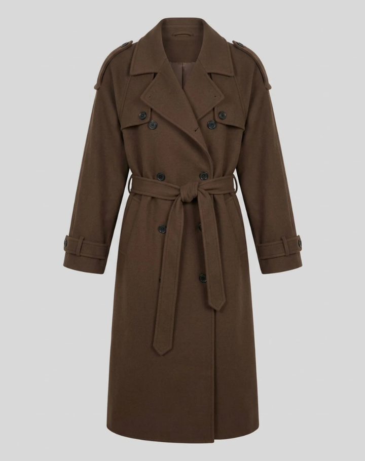 Oversized Long Women's Coat with Double Buttons